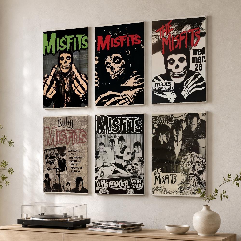 Live Rock - M-Misfits โปสเตอร์ภาพวาดบนผ้าใบไม้สไตล์พังก์ร็อกสยองขวัญสุดฮิต สำหรับตกแต่งผนังห้องนั่งเล่น ห้องนอน โถงทางเดิน สำนักงาน